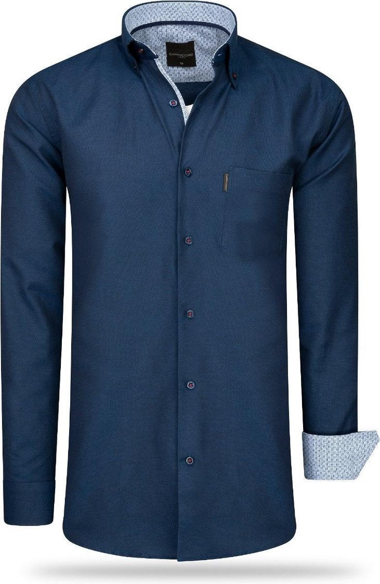 Cappuccino - Heren Overhemd - Borstzakje - Navy