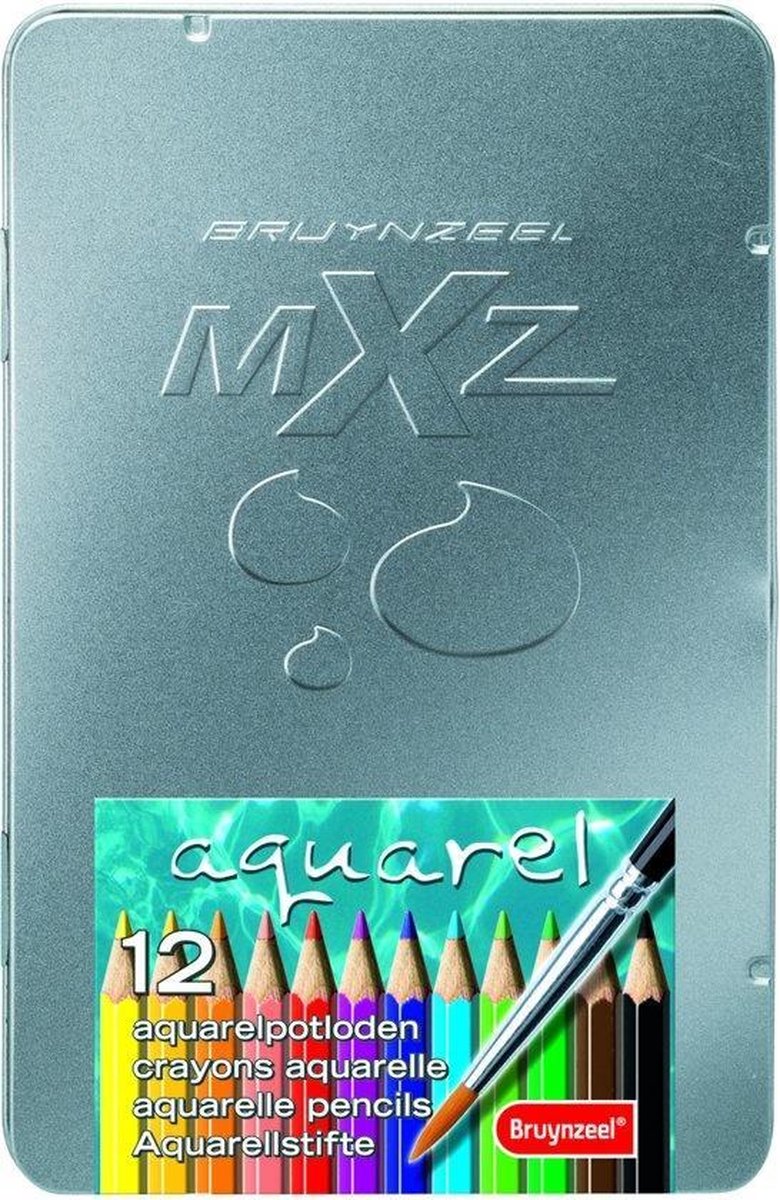 Bruynzeel mXz blik 12 aquarelpotloden met penseel