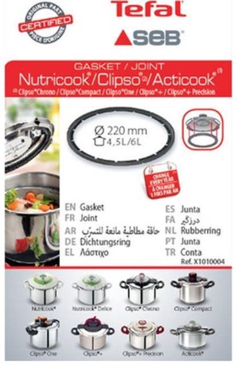 Dekselring afdichting snelkook pan origineel SEB Tefal Diameter 220mm 4.5 - 6 liter NUTRICOOK / CLIPSO / ACTICOOK 15670 v