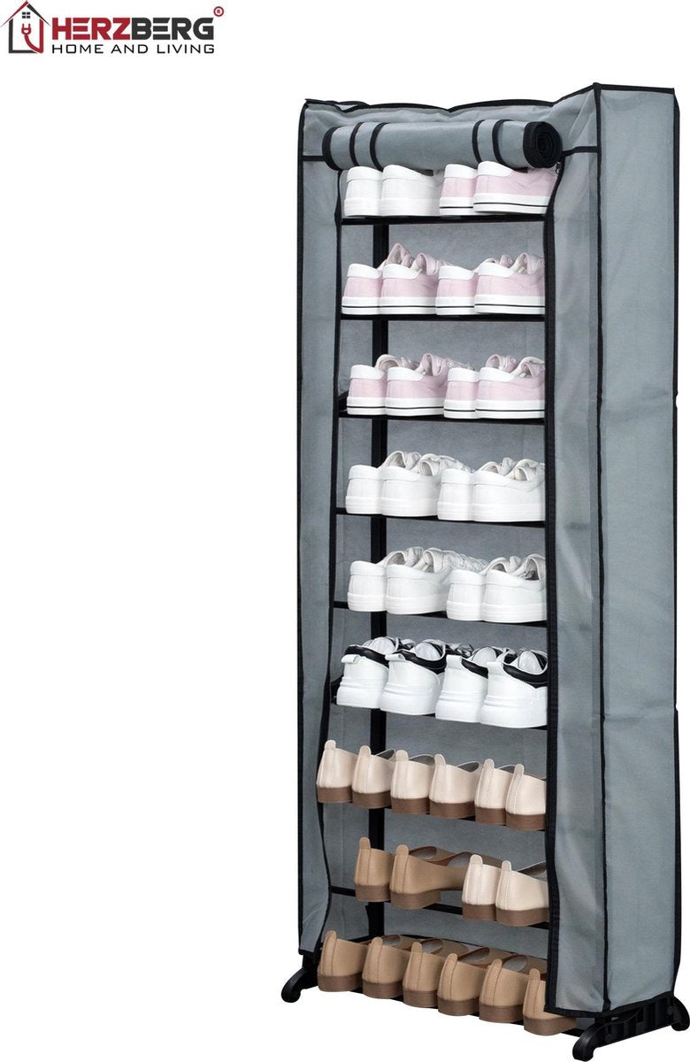 Herzberg HG-8076: 9-Tier Small Shoe Rack Organizer Gray