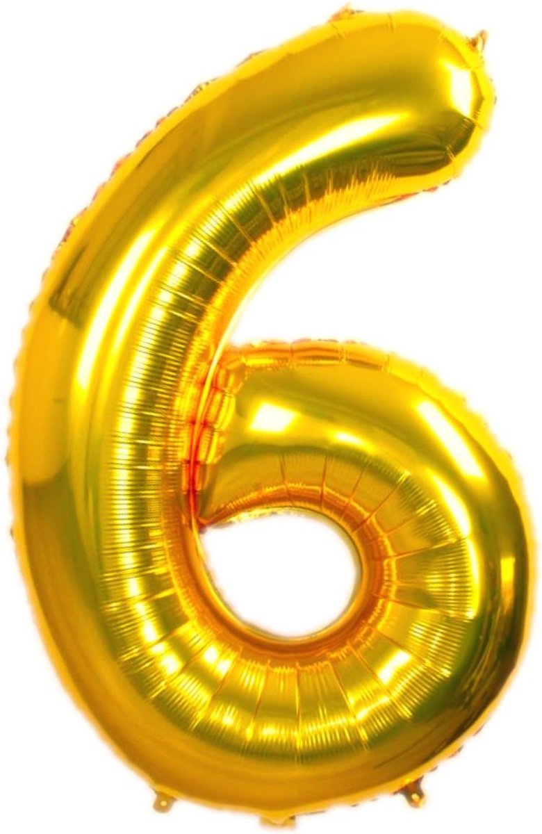 Folie Ballon Cijfer 6 Jaar Goud 86Cm Verjaardag Folieballon Met Rietje