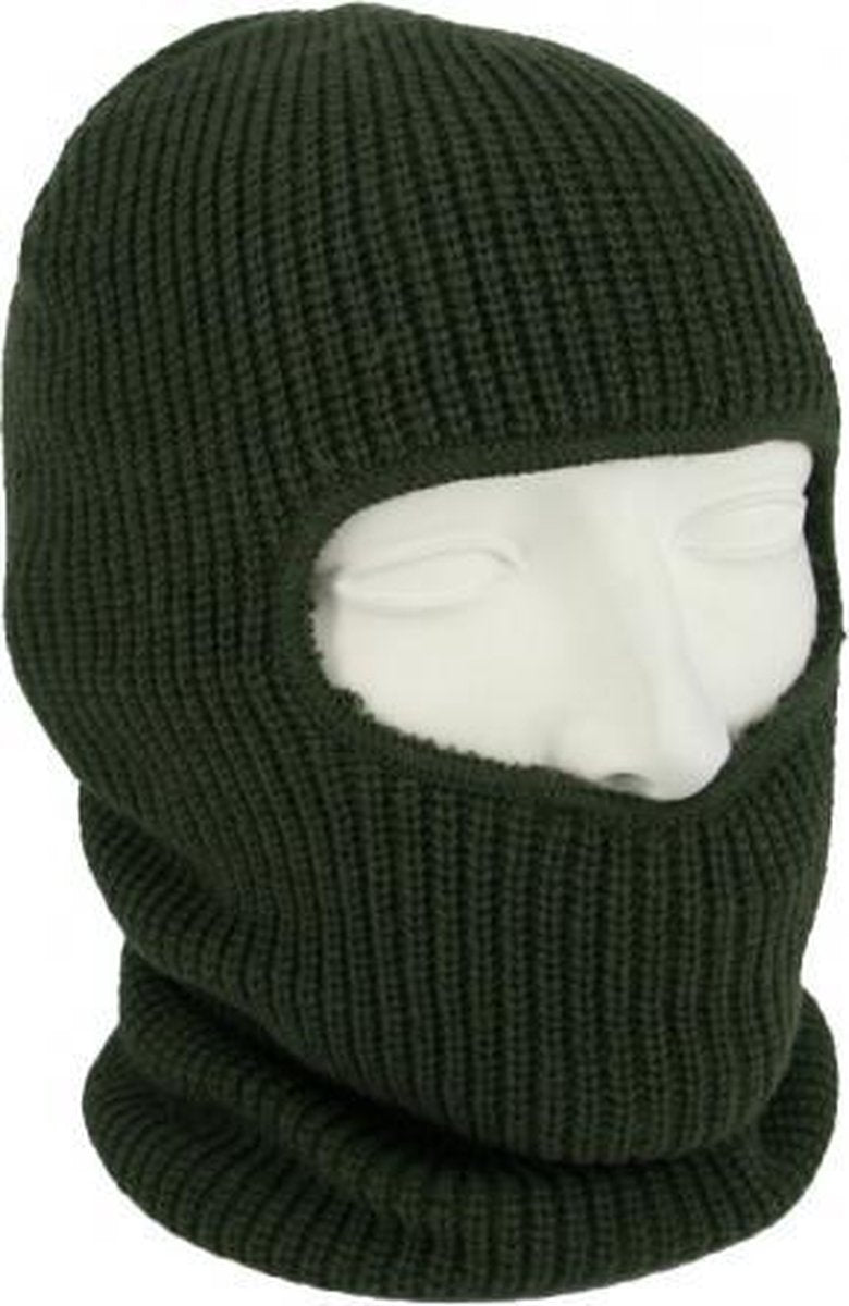 One hole muts / skimuts - legergroen - one size - outdoor / bivak / wintersport - warme eengaats balaclava