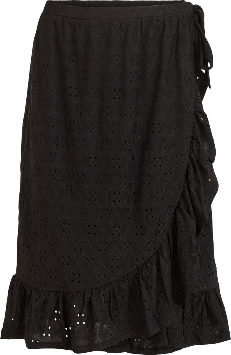 VILA Vikawa Midi Emb Wrap Skirt Black Dames Rok - Maat L