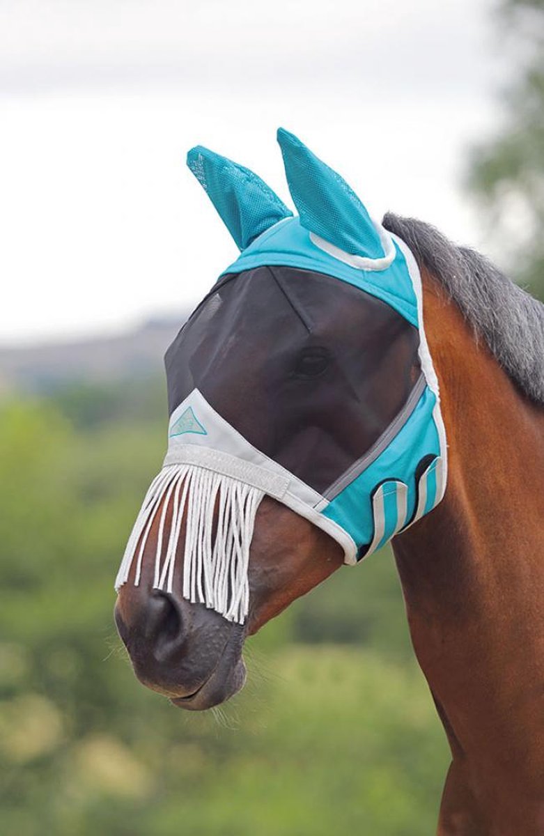 Shires vliegenmasker met oren en franjes over neus- mini shetlander