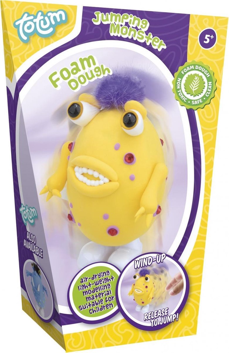 Totum foamdough springend monster geel - maak een grappig monster met zelfdrogende klei