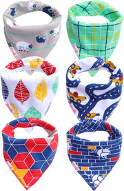 Bandana slabbetjes baby KliederZ | Stoere kwijl slabben Jongens | 6 stuks Puntslabbers Luiaard Kevers blauw groene print | BB06