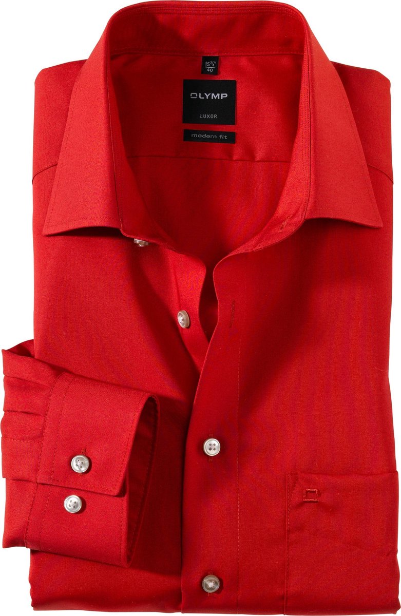OLYMP Luxor modern fit overhemd - rood - Strijkvrij - Boordmaat: 48