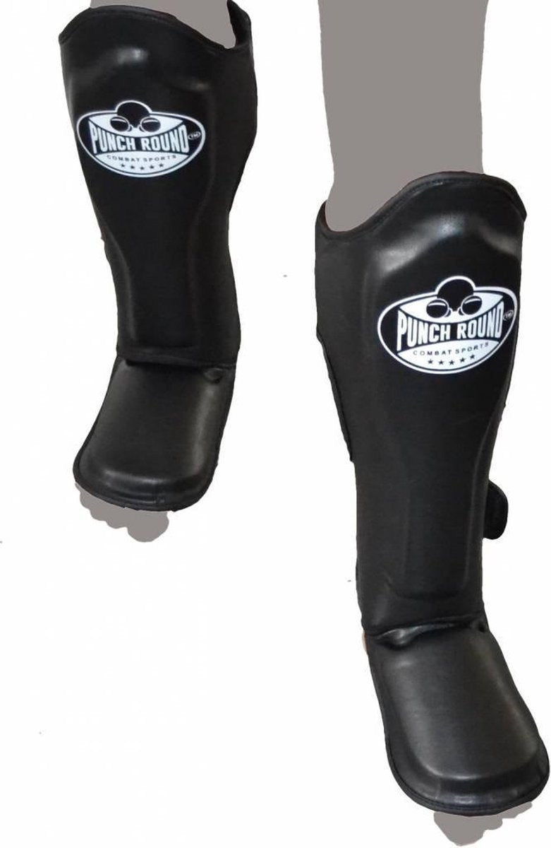 Punch Round Combat Sports Kickboks Scheenbeschermers Kids Zwart Kies uw maat: Kids - 6 Jaar