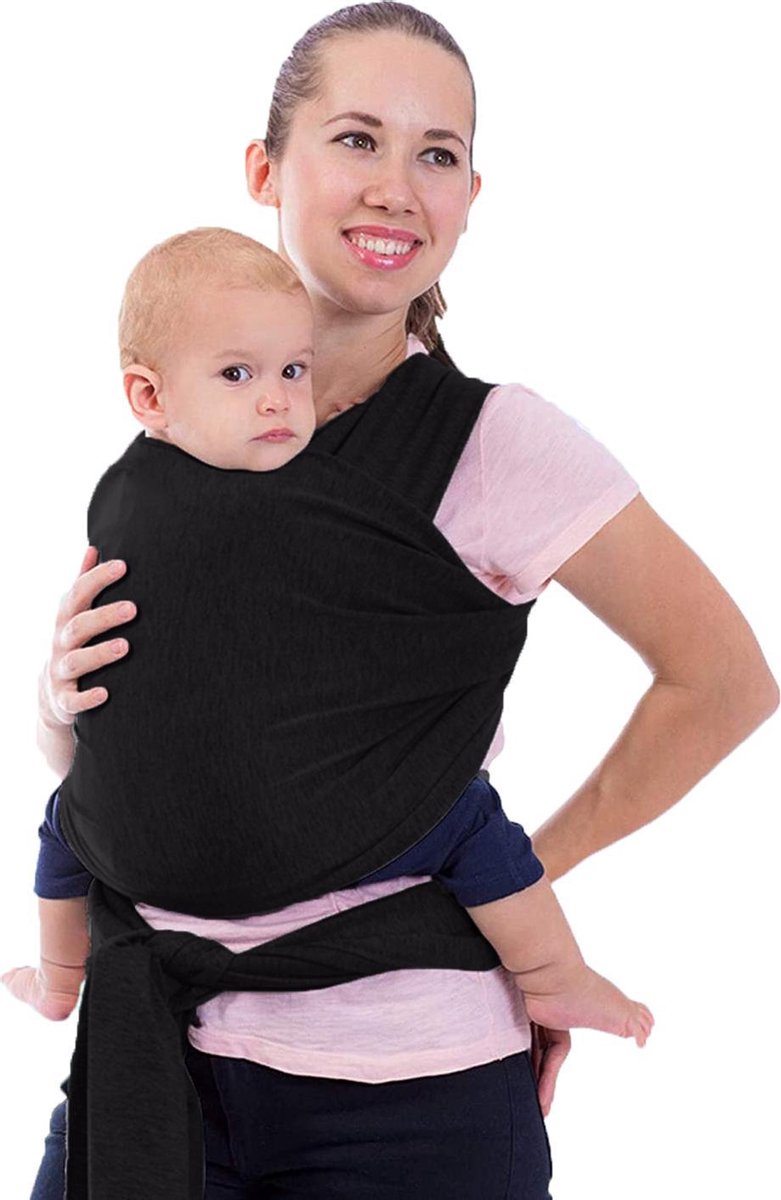 Babydrager - Draagdoek - Buikdrager - Draagzak - Zwart - Katoen- Inclusief twee spenen!!
