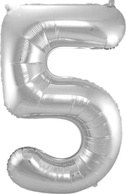 Ballon Cijfer 5 Jaar Zilver Verjaardag Versiering Zilveren Helium Ballonnen Feest Versiering 86 Cm XL Formaat Met Rietje