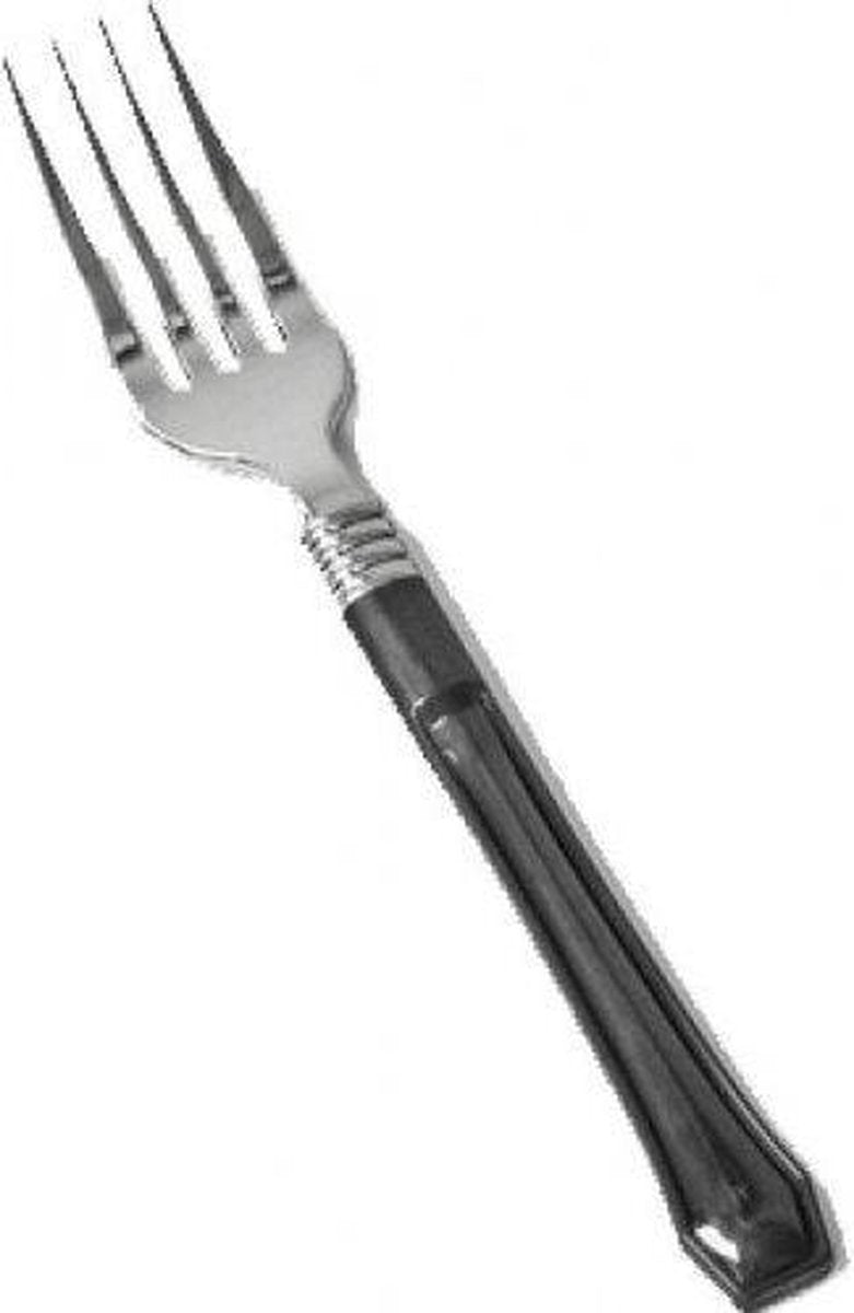camping : 12 x  ZILVER LOOK KUNSTSTOF BESTEK MET ZWARTE HANDVORKEN