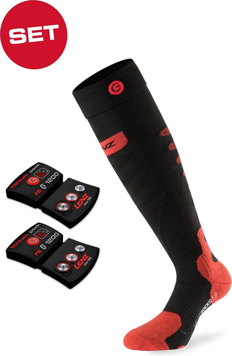 Lenz Lithium pack rcB 1200 + Lenz Heated Sock 5.0 toe cap - 35-38 - Zwart/Wit/Rood
