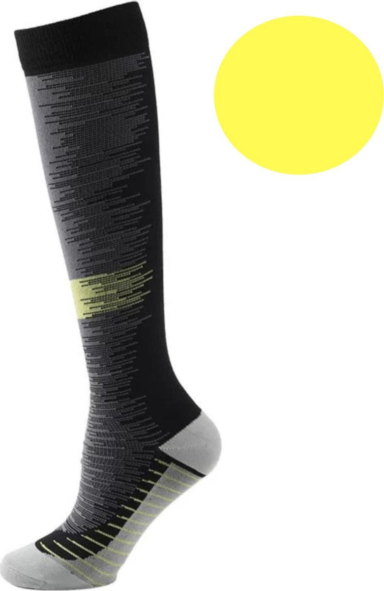 Compressiekousen - Hardloop Hardlopen Sokken - Steunkousen Mannen Vrouwen - Sportsokken Heren Dames | Sokken - Hardloopsokken - Kousen - Kniekousen - Wandelsokken - Vliegtuig sokken - Kleur Geel - maat S/M