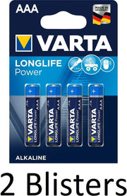 8 Stuks (2 Blisters a 4 st) Varta Longlife Power AAA Batterijen