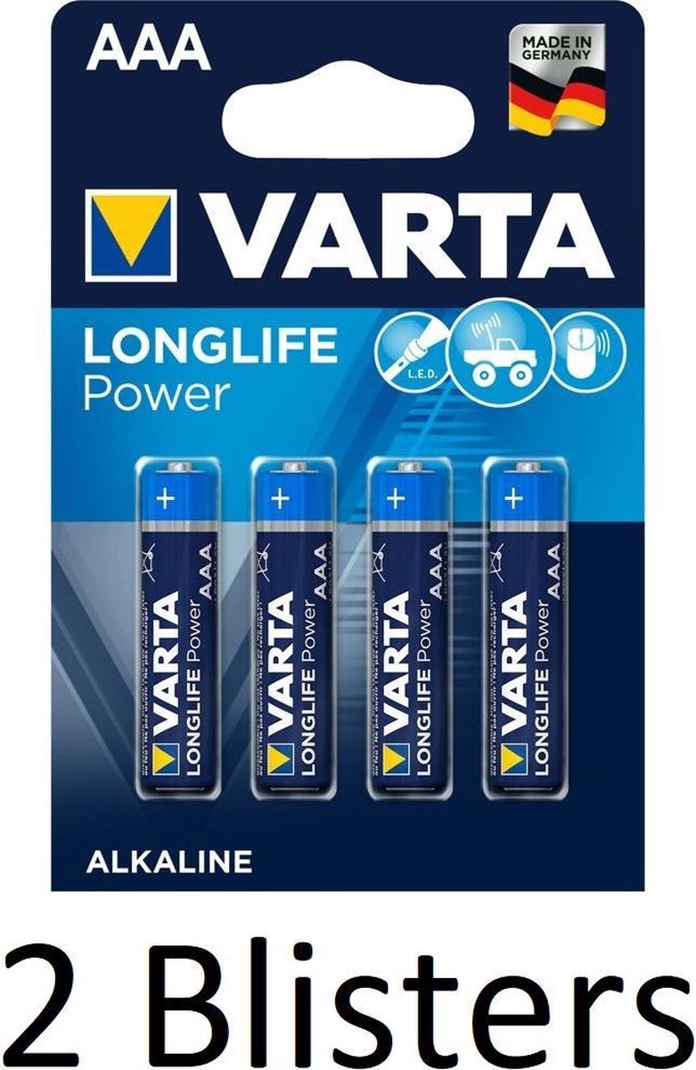 8 Stuks (2 Blisters a 4 st) Varta Longlife Power AAA Batterijen