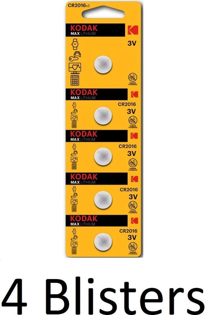 20 Stuks (4 Blisters a 5 st) Kodak Max lithium CR2016 blister 5