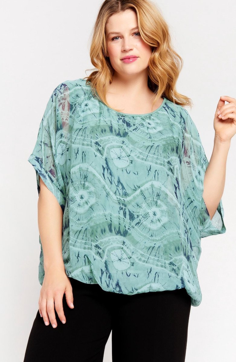 Zijden blouse met print - Licht Groen