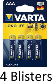 16 Stuks (4 Blisters a 4 st) Varta Longlife AAA Alkaline Batterij