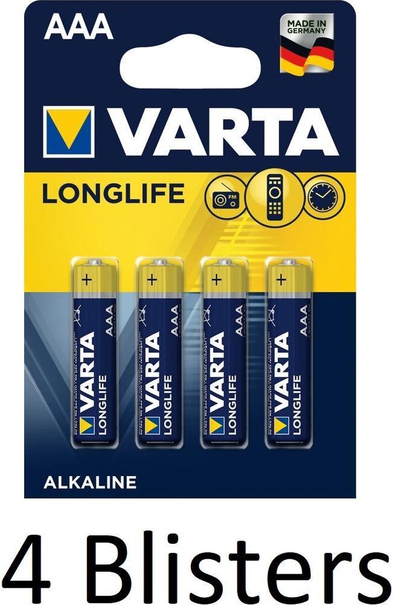 16 Stuks (4 Blisters a 4 st) Varta Longlife AAA Alkaline Batterij