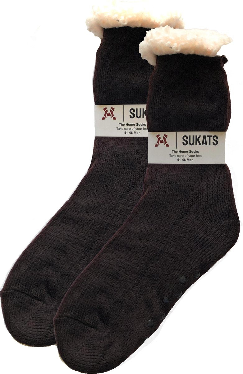 Sukats - Homesocks - Huissokken - Dames en Heren - Maat 41-46 - Donkerbruin - Anti-Slip - Fluffy - Meerdere Maten en Varianten