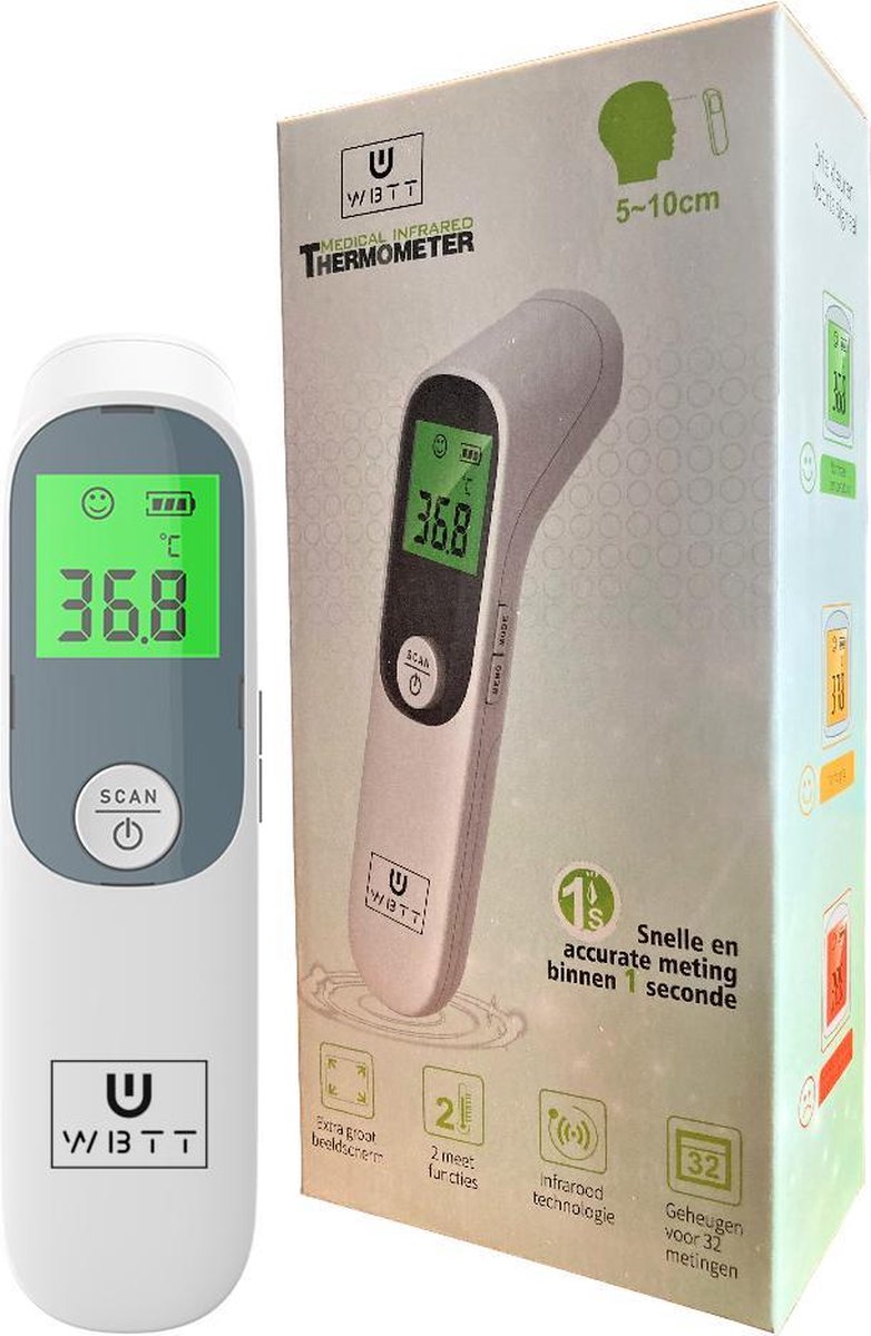 WBTT® - Thermometer voorhoofd - Thermometer lichaam - Inclusief batterijen | Thermometer Koorts | Infrarood Thermometer | Voorhoofd thermometer | Thermometer baby