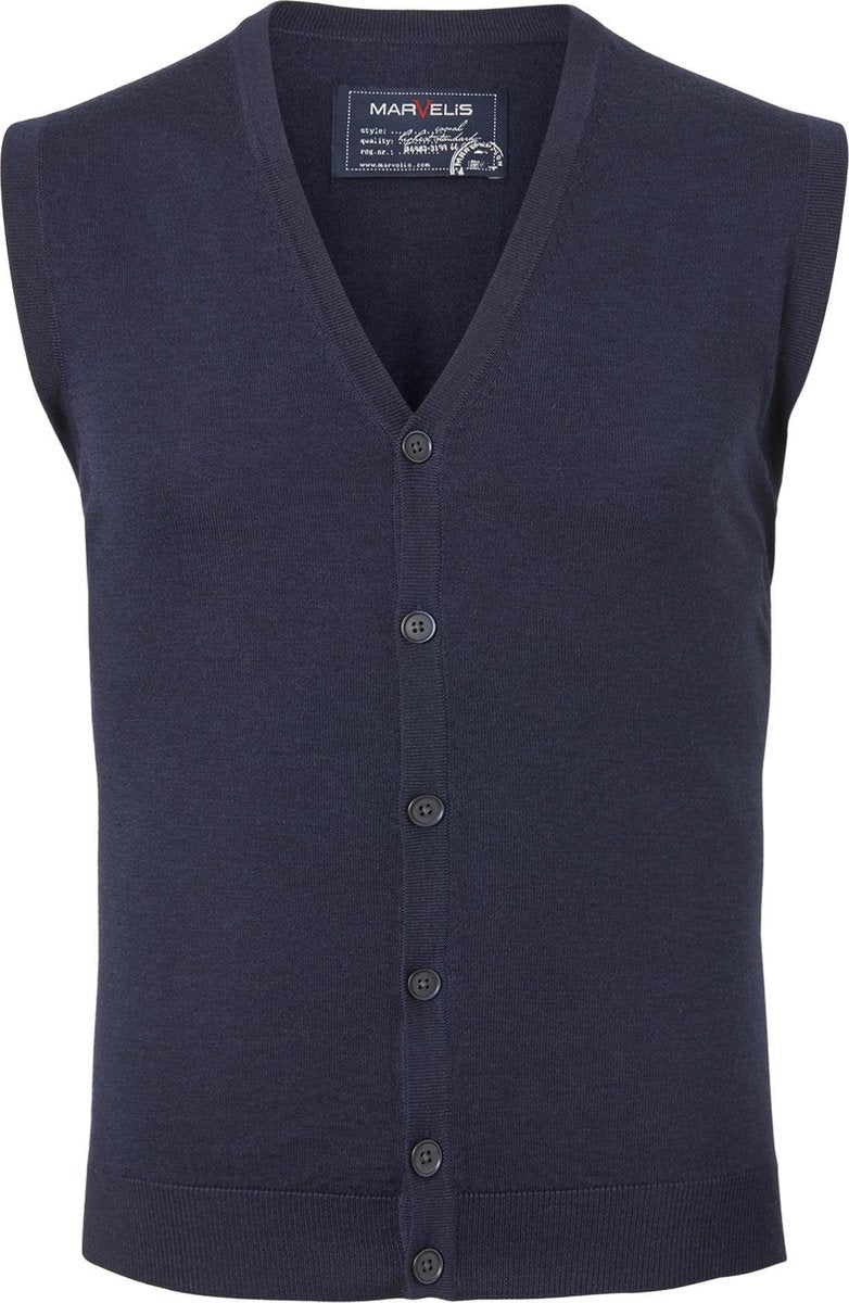 MARVELIS heren vest mouwloos - wol - V-hals - donkerblauw -  Maat: 3XL