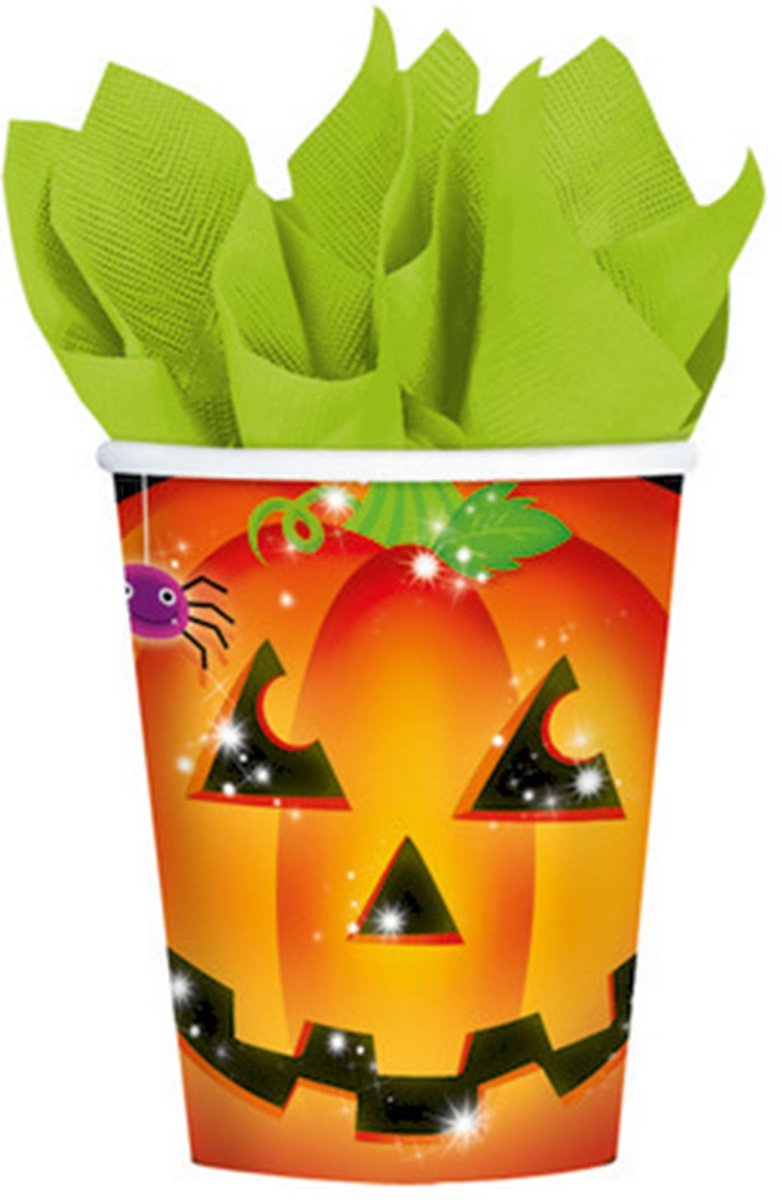 AMSCAN - 8 pompoen bekers - Decoratie > Bekers