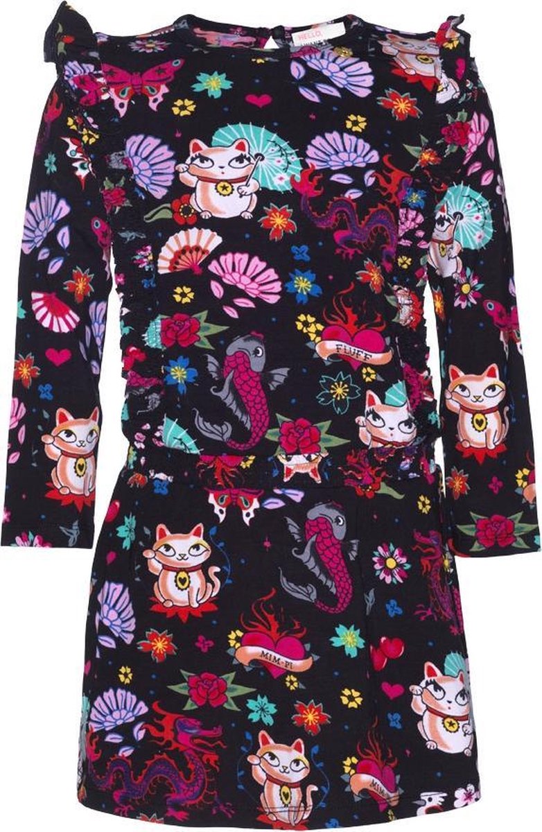 Mim-pi Meisjes Jurk - Zwart met multicolor - Maat 98
