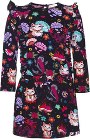 Mim-pi Meisjes Jurk - Zwart met multicolor - Maat 152