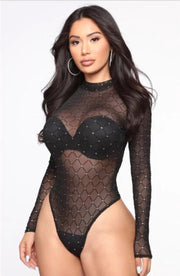 Zwarte Sprankelende Body met lange mouwen - Sass Black