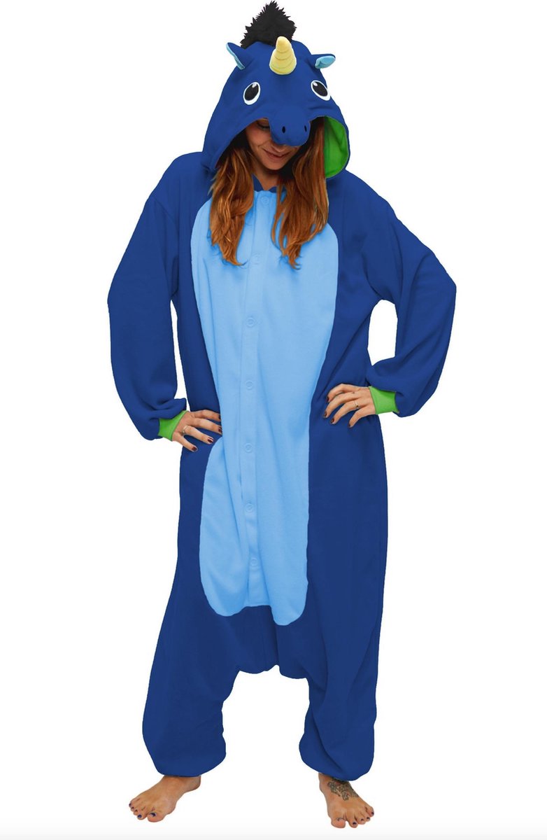 KIMU Onesie eenhoorn kinder pak unicorn donkerblauw - maat 146-152 - eenhoornpak jumpsuit pyjama