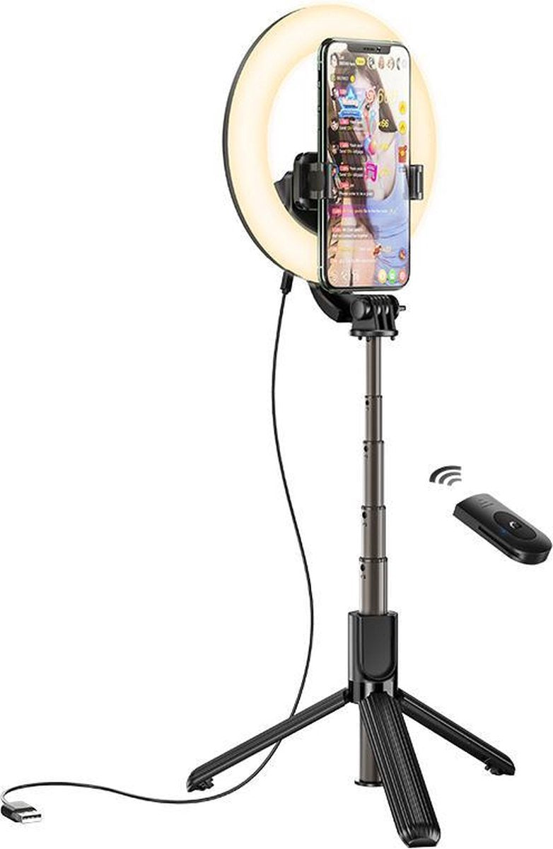 HOCO LV03 Showfull - Vlogkit - Vlog Standaard met Lightring - Met Afstandbediening - Voor Smartphones - Zwart