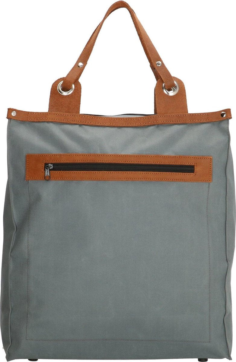 Canvas Boodschappentas met lederen handvatten - Grijs