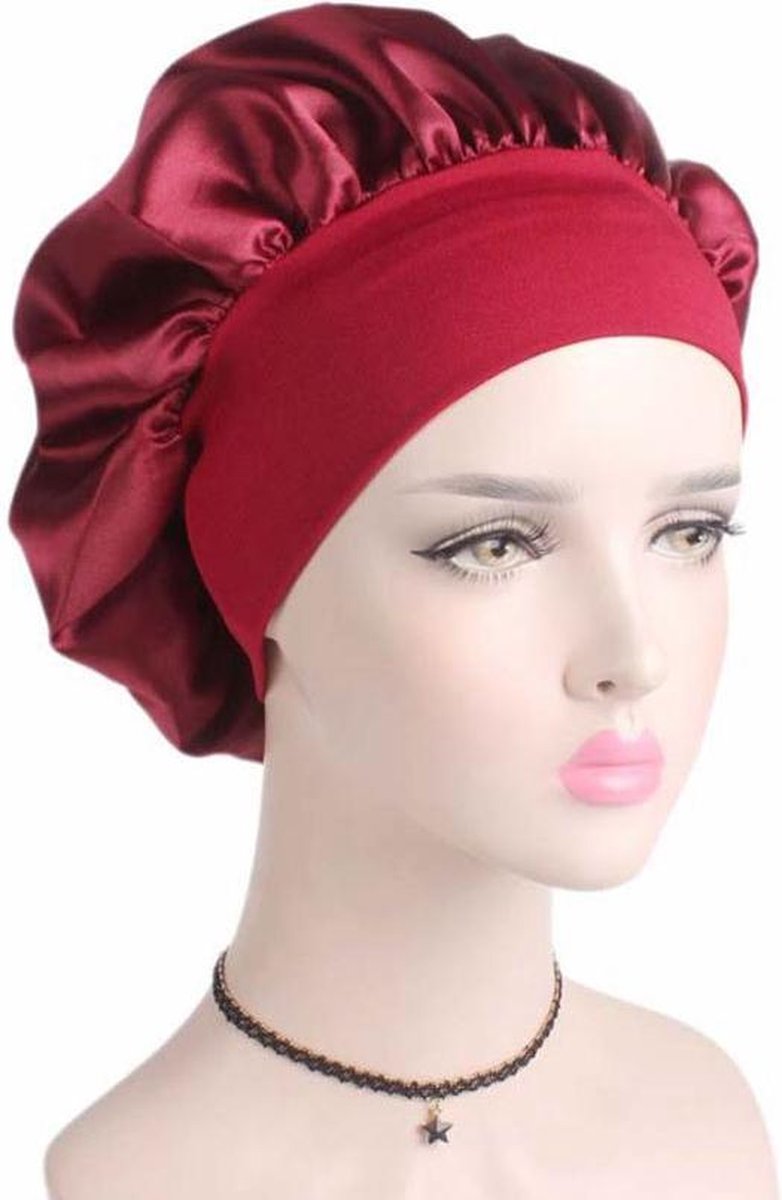 Bonnet Satijn XL|Slaapmuts Satijn|Hoofddeksel|Unisex|Cabantis|Bordeaux Rood