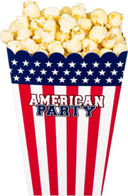 24x Popcorn bakjes/snoepbakjes USA/Amerika thema 22 cm - Popcornbakjes/chipsbakjes/snackbakjes verjaardag/feestje