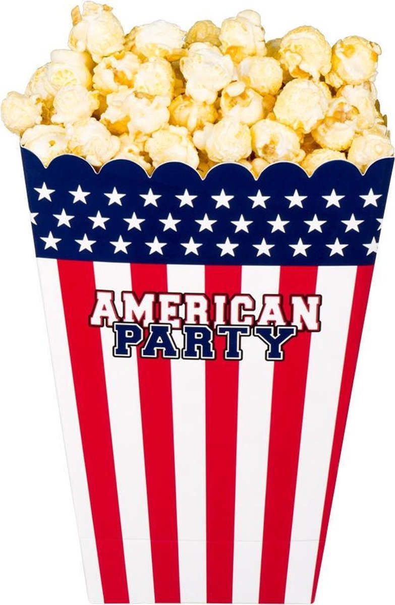 24x Popcorn bakjes/snoepbakjes USA/Amerika thema 22 cm - Popcornbakjes/chipsbakjes/snackbakjes verjaardag/feestje