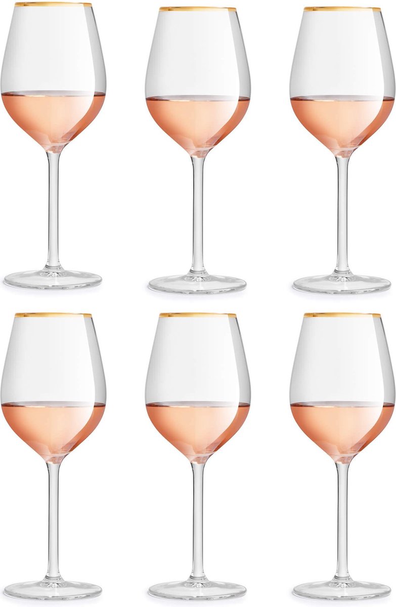 Libbey Wijnglas Atlin - 380 ml / 38 cl - 6 stuks - gouden rand - klassiek - feestelijk