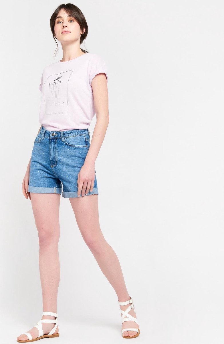 Denim short met strass steentjes - Licht Blauw