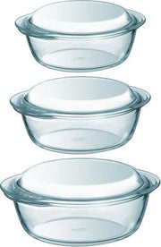 3x Ronde glazen ovenschalen met deksel 1