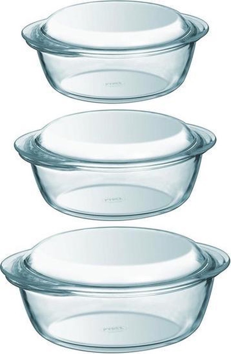 3x Ronde glazen ovenschalen met deksel 1