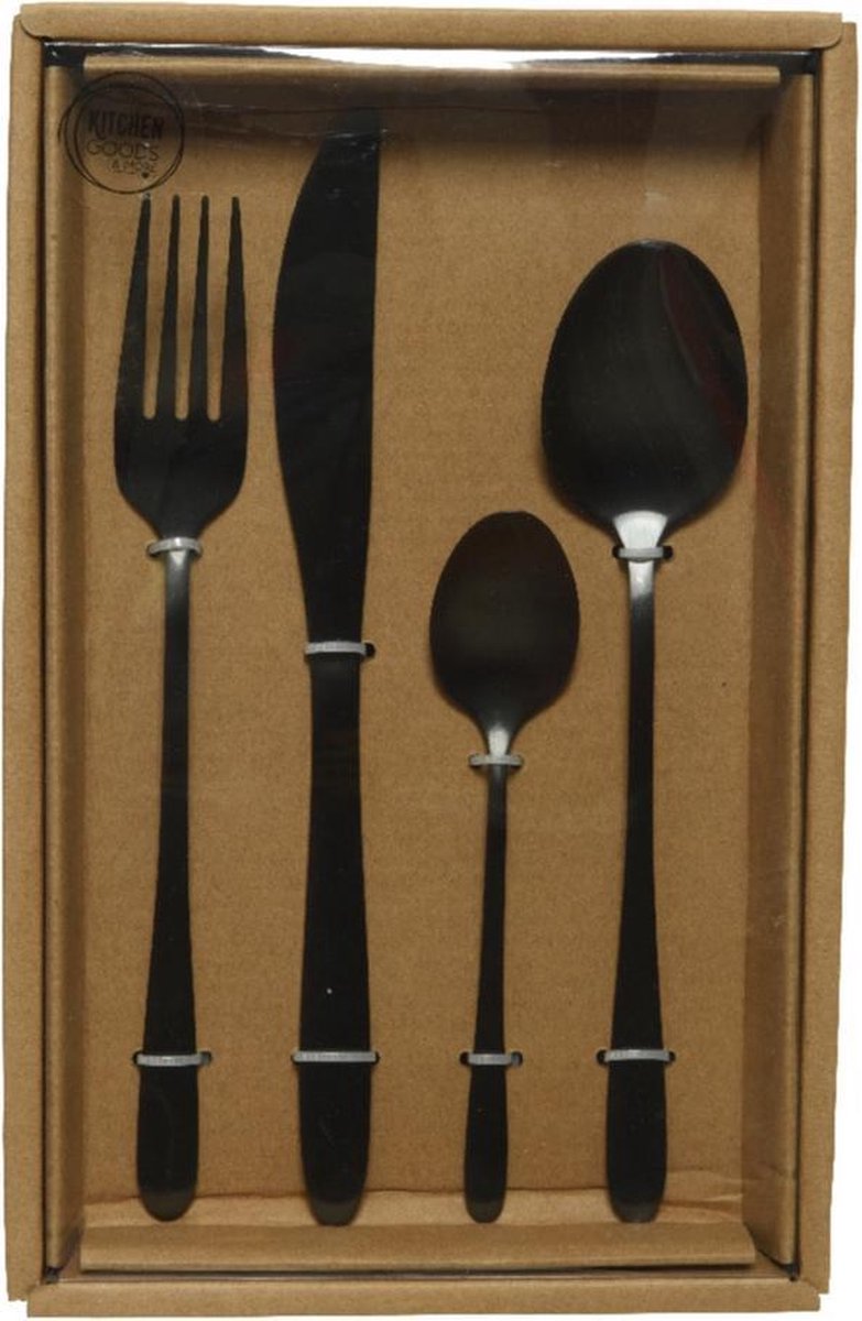 Besteksets/bestek set 16-delig zwart voor 4 personen - Tafelbestek voor ontbijt lunch en diner