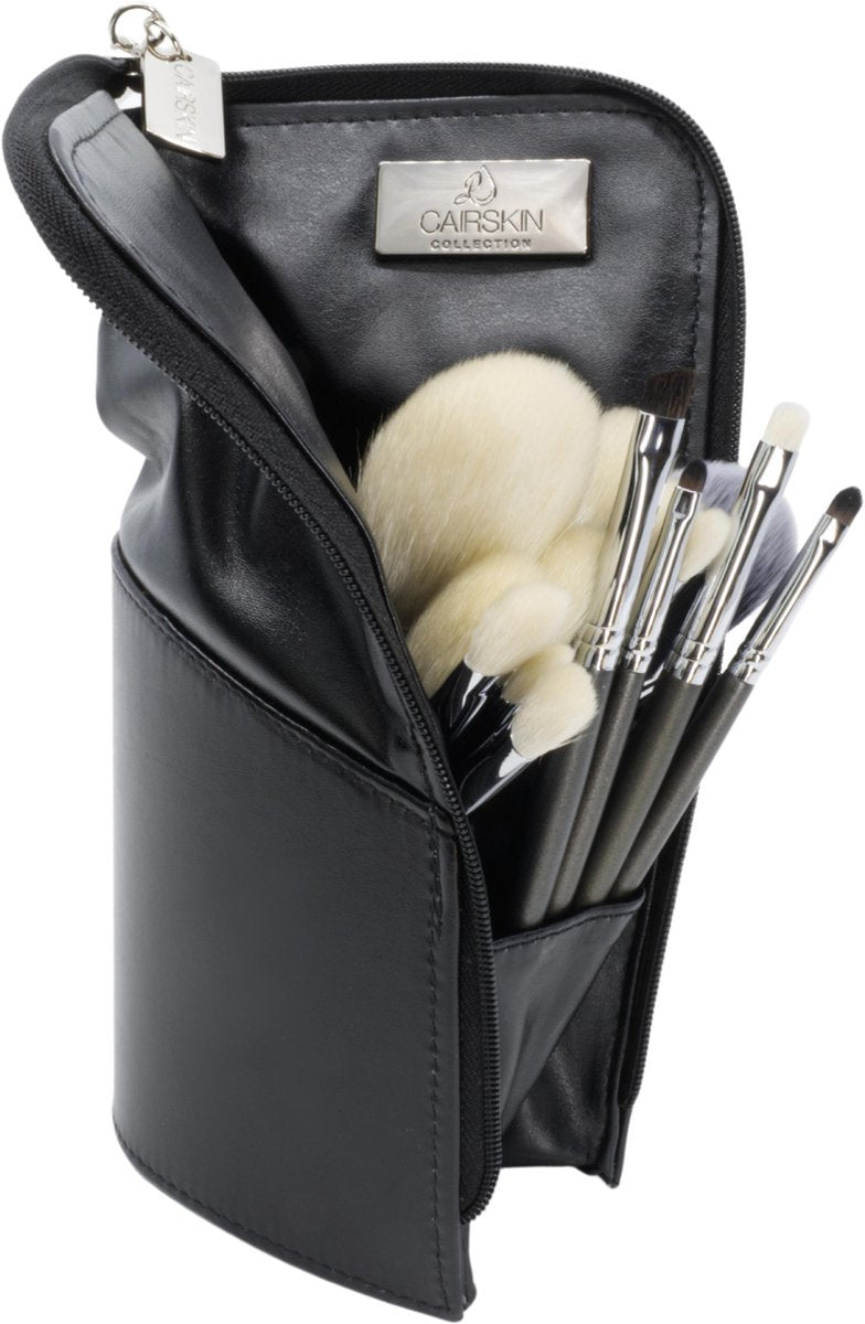 CAIRSKIN Moisy Chic Brush Set - Natural Hair Goat Brushes - Including Standing Brush Bag - 14 Professional Brushes Natural Hair - Visagie Penselen
