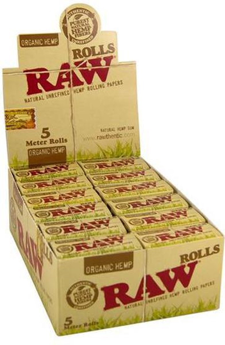 Raw Rolls Organic Hemp 5 meter Rolls 24 perbox