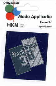 HKM APPLICATIE LABEL BACK STAGE 3 6 OPSTRIJKBAAR - 5 STUKS 6.5 X 7 CM.