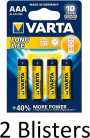 8 Stuks (2 Blisters a 4 st) Varta Longlife AAA Alkaline Batterij