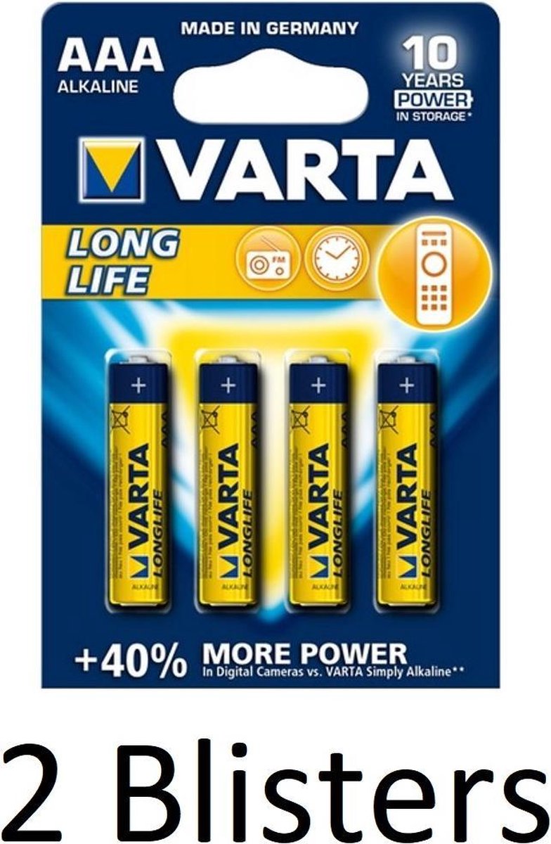 8 Stuks (2 Blisters a 4 st) Varta Longlife AAA Alkaline Batterij