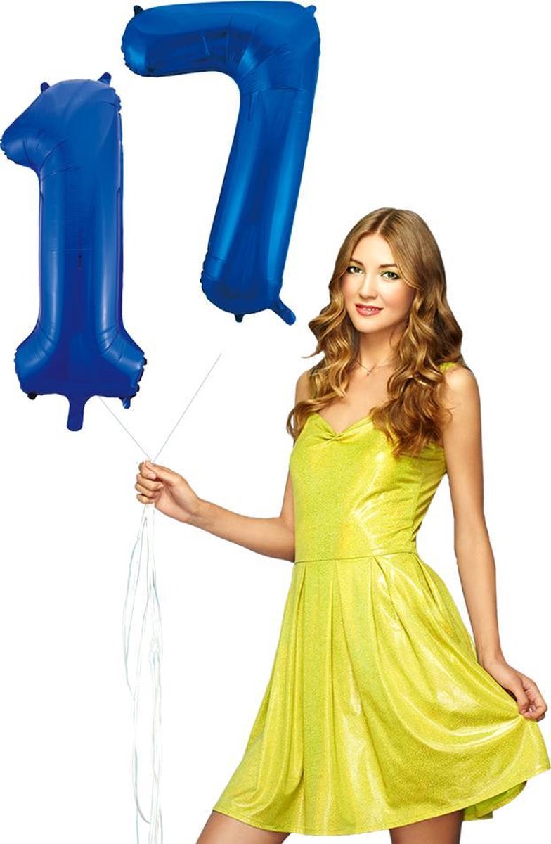 Blauwe folie ballonnen cijfer 17.