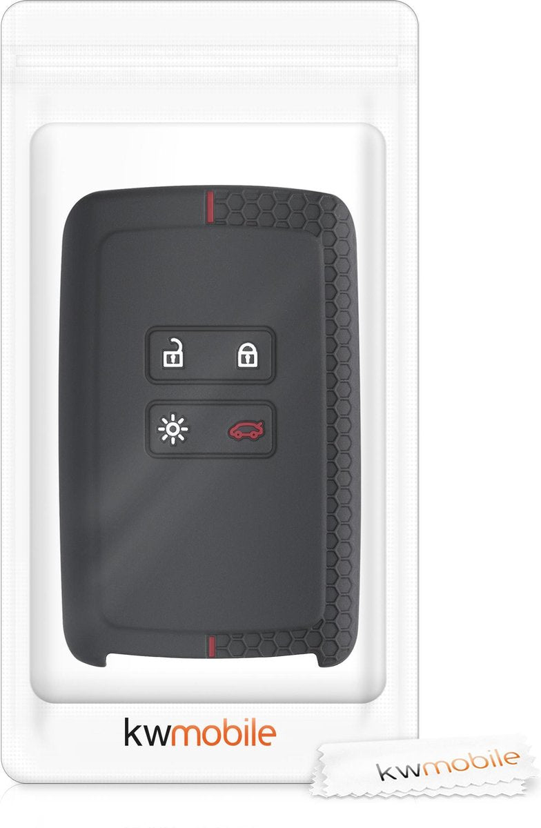 kwmobile autosleutelhoes voor Renault 4-knops Smartkey autosleutel (alleen Keyless Go) - Siliconen beschermhoes in zwart / rood