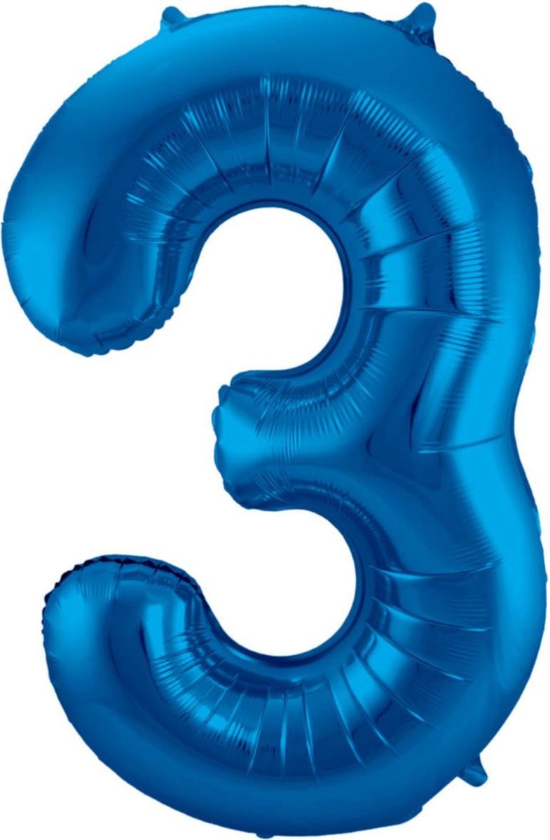 Ballon Cijfer 3 Jaar Blauw 70Cm Verjaardag Feestversiering Met Rietje