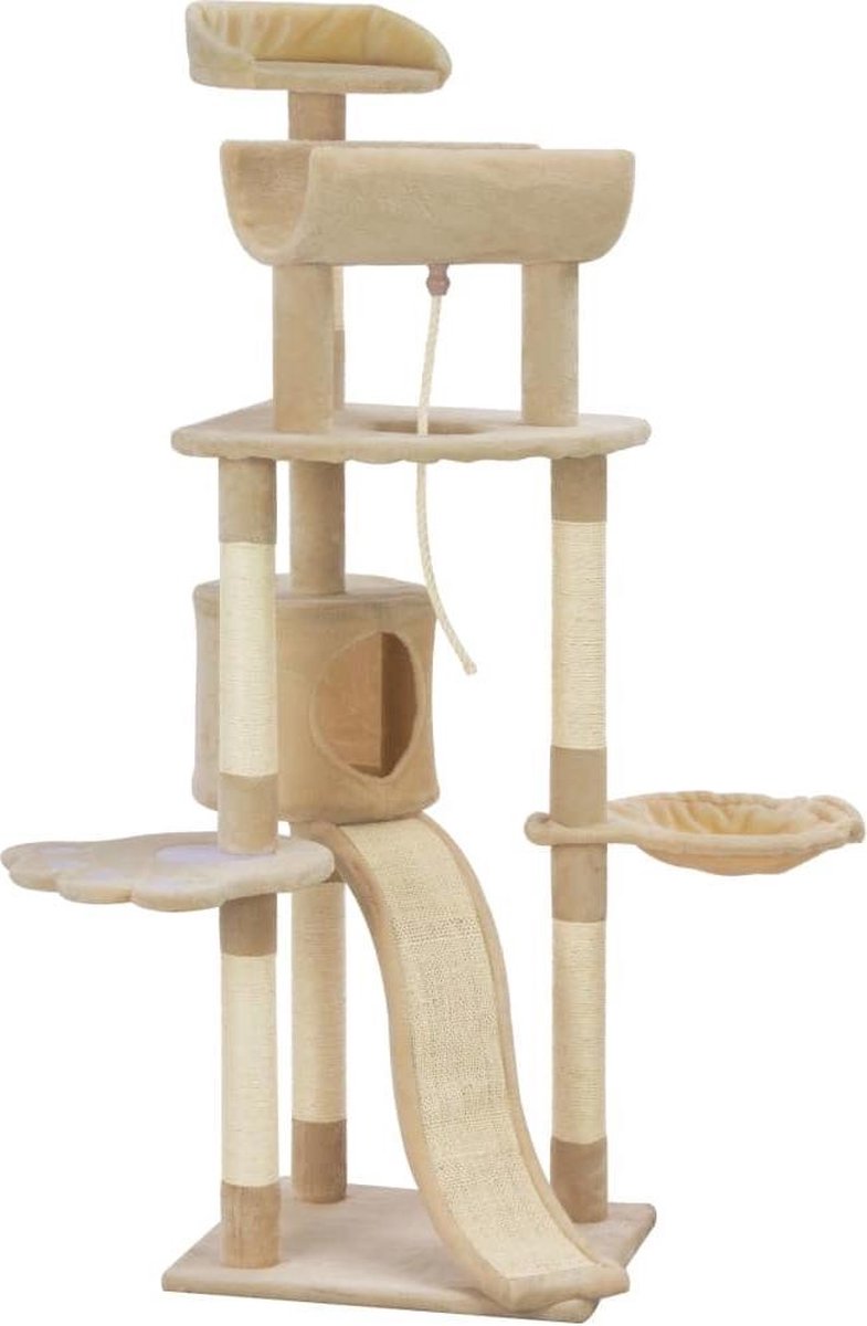 Kattenkrabpaal (incl kattenspeelstok) 145cm beige - Krabpaal katten - Katten Krabpaal